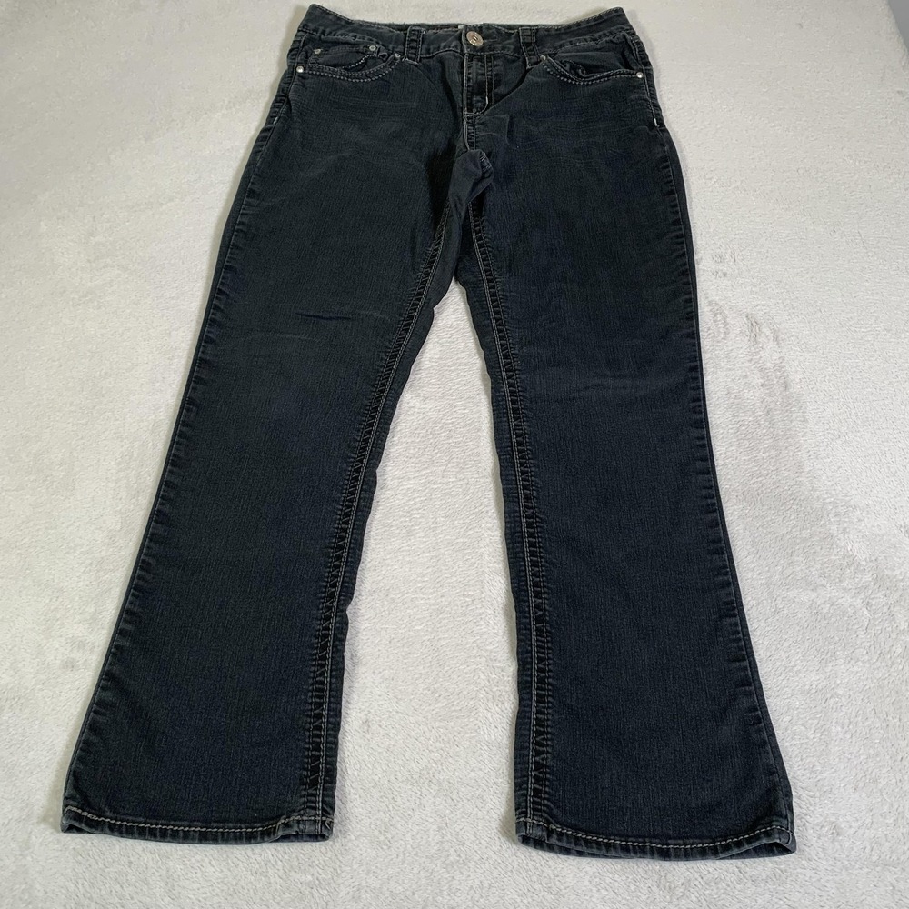 Hydraulic Bootcut Jeans Womens 12 Black Dark Wash Mid Rise Rhinestone Stretch